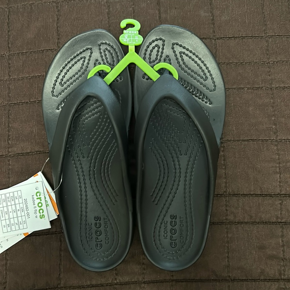 Crocs black flip flops ladies size 6